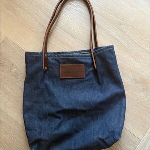 Denim Tote Bag with Brown Leather Straps